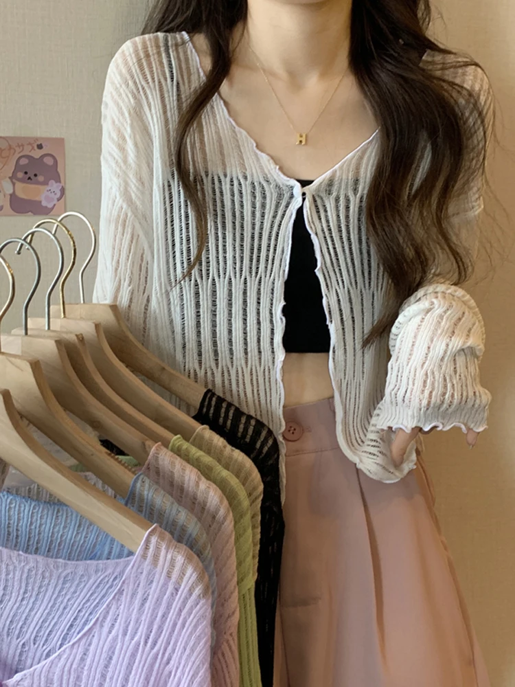 

Новый женский легкий вязаный солнцезащитный топ V-Ne Long Sve, неисправный дизайн, универсальный кардиган ор-длины