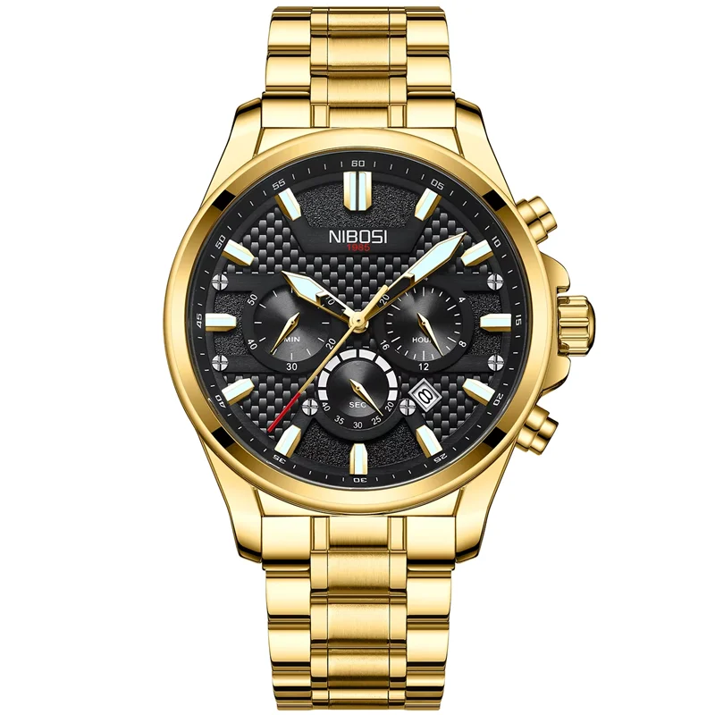 

NIBOSI Luxury Sports Watch Men Stainless Steel Quartz Wristwatch Waterproof Luminous Chronograph Mens Watches Relogio Masculino