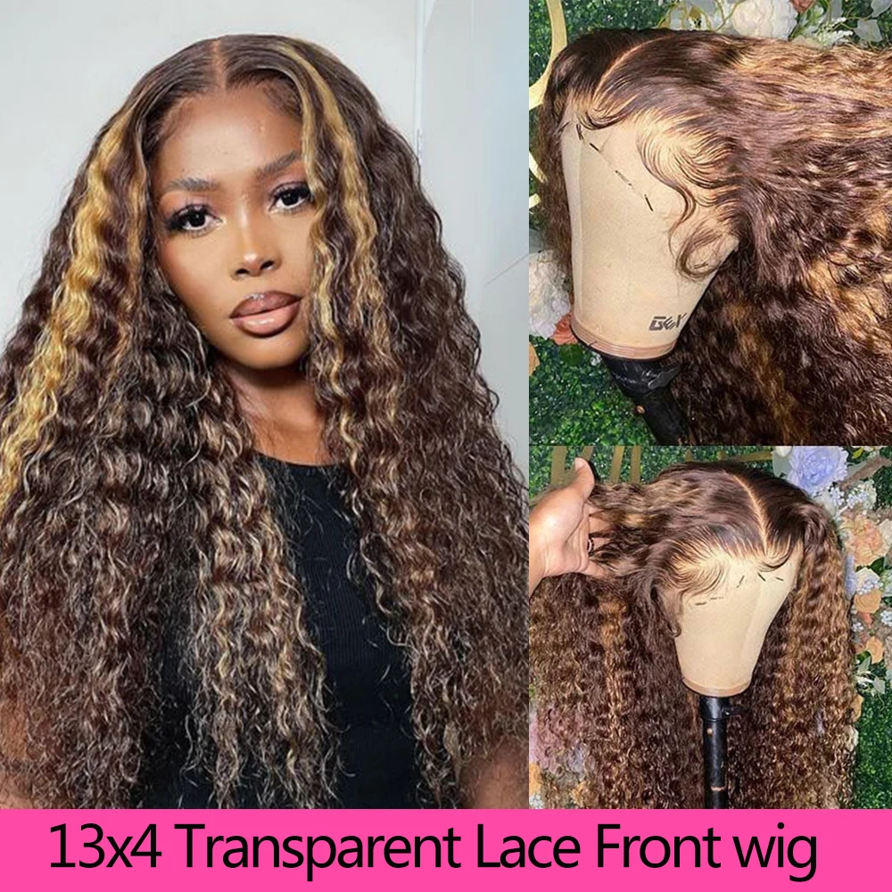 

Highlight Deep Wave Front Wig Highlight Wig Human Hair 13x4 Transparent Lace Frontal wigs Blonde Ombre Curly Lace Wigs For Women