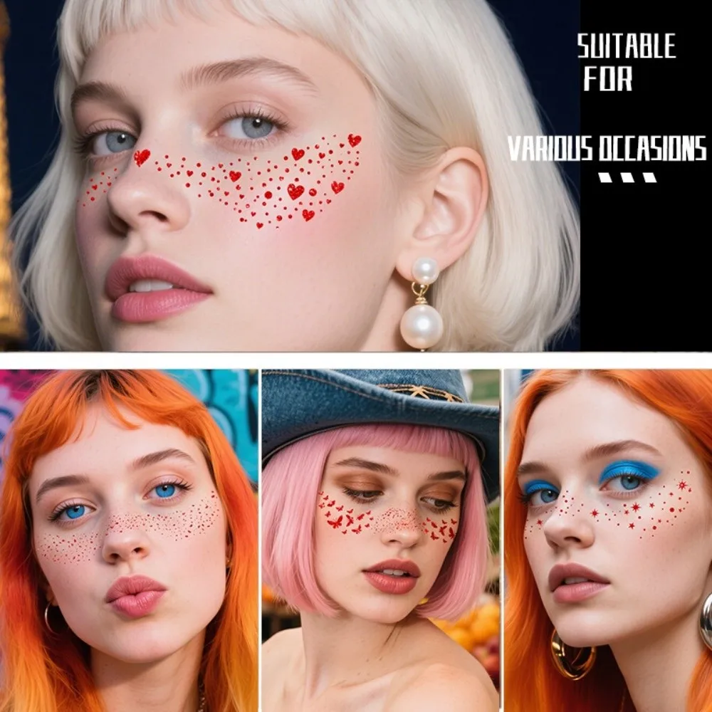 Waterproof Freckles Blush Tattoo Stickers Disposable Valentine's Day Glitter Face Temporary Tattoo Love Heart Butterfly