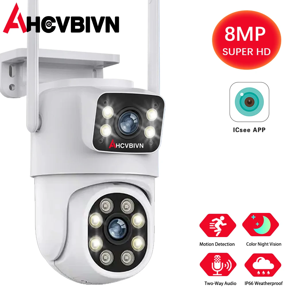

AHCVBIVN 8MP PTZ WIFI Camera Dual Lens Dual Screen IP Camera Outdoor 4MP HD Auto Tracking Security Protection CCTV Surveillance