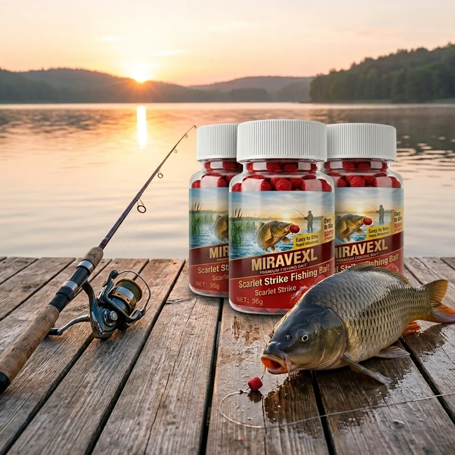 MIRAVEXL Scarlet Strike - Cebo de Pesca Rojo, Boilies Suaves, Señuelo en Pellets, Alta Atracción, Accesorios para Pesca de Carpa