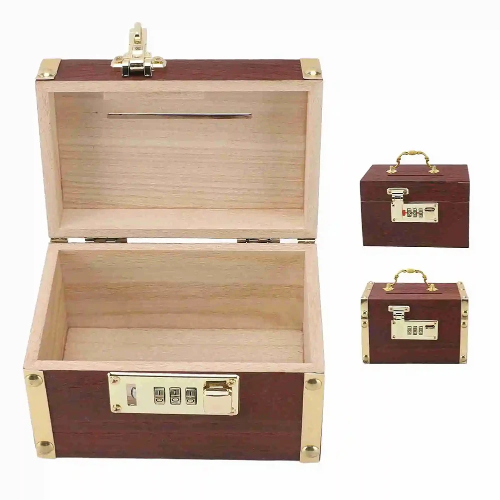 Retro Wooden Piggy Bank With Lock Home Log Storage Box Security Code Money Box Treasure Box For Children