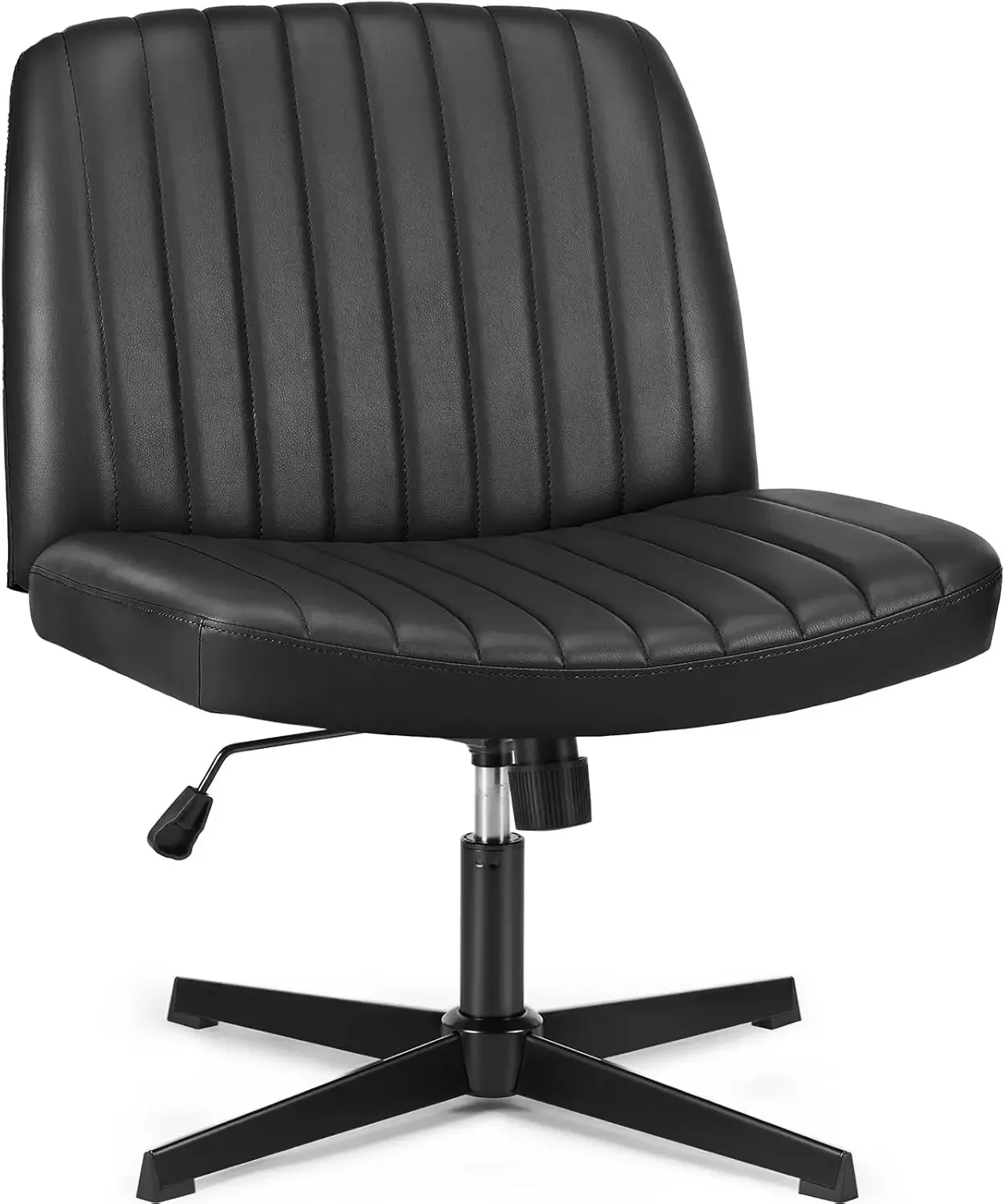 Cross Legged Armless Wide Adjustable Swivel Padded Home Office Desk Chair, Black