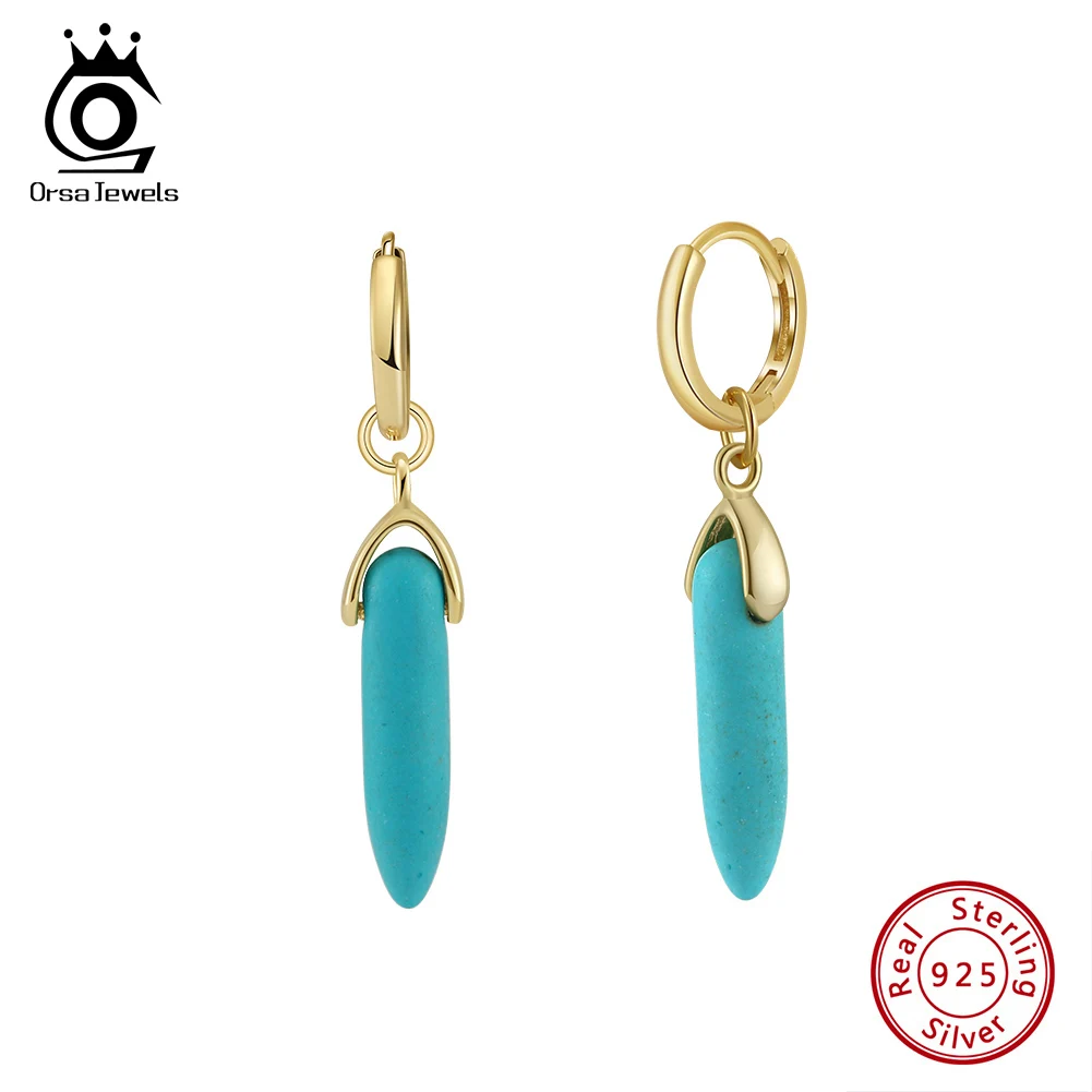 

ORSA JEWELS New Design Natural Turquoise Gemstone Drop Earrings Handmade 925 Sterling Silver Long Earrings Summer Jewelry GME44