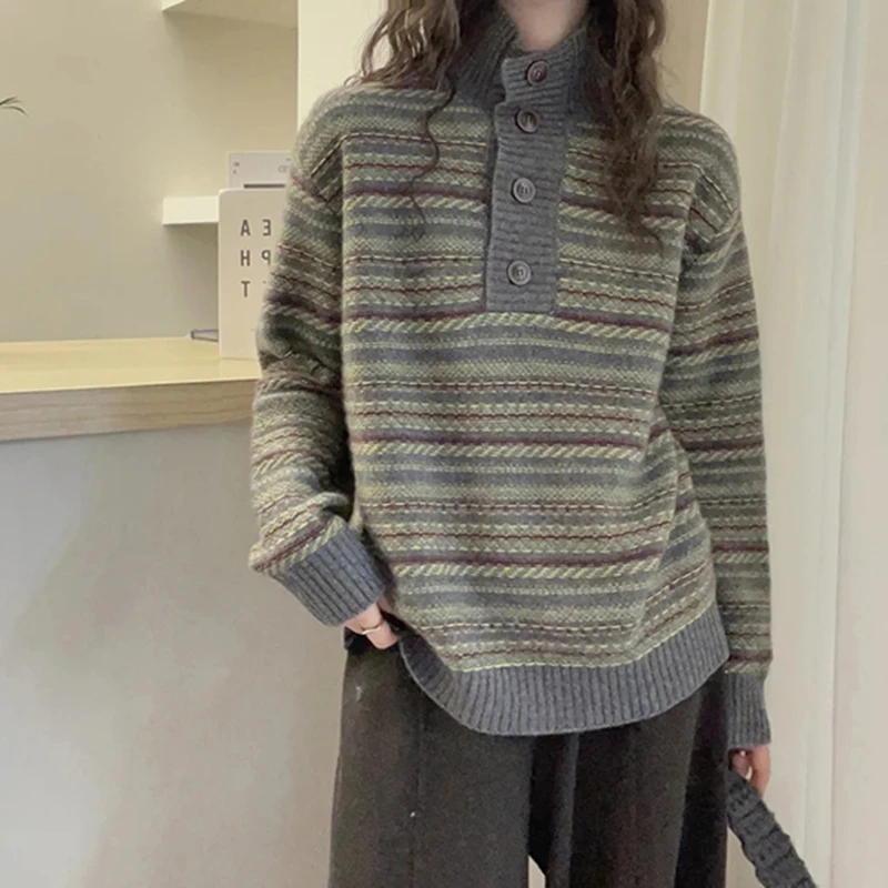 

100%pure wool sweater 2025 autumn and winter new high neck knitted pullover Korean fashion loose top soft and comfortablesweater