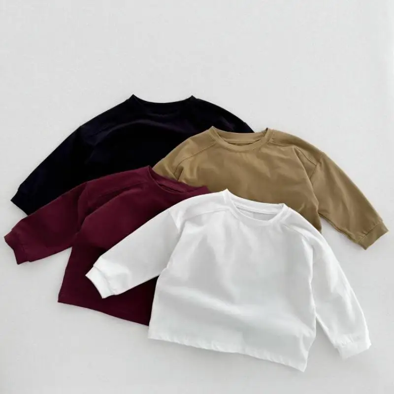 

2025 Autumn New Children Long Sleeve T Shirts Solid Baby Boys Cotton Casual Tops Simple Girls Bottoming Shirts Kids Clothes