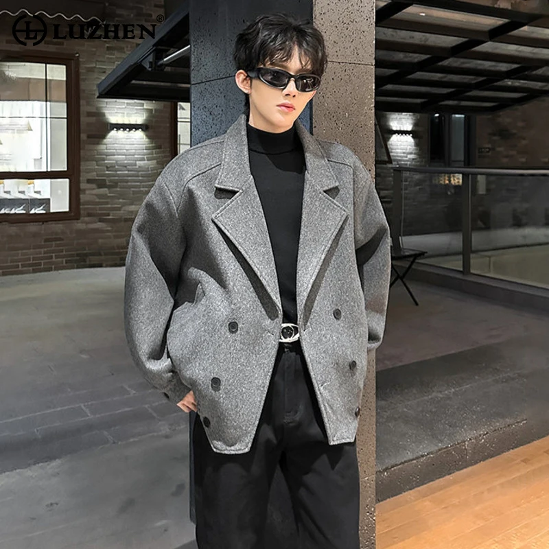 

LUZHEN 2025 зимняя новая однотонная двубортная шерстяная куртка мужская мода высокого качества элегантное красивое повседневное пальто JY5261