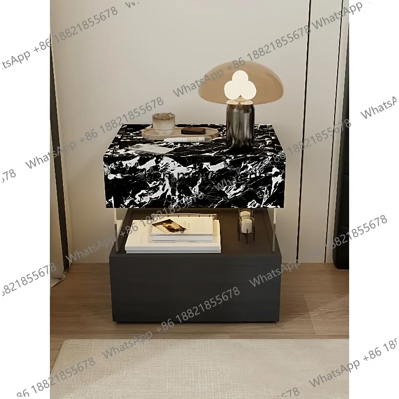 Q181 Italian modern simple light luxury marble pattern suspended bedside table black and white bedroom storage bedside cabinet