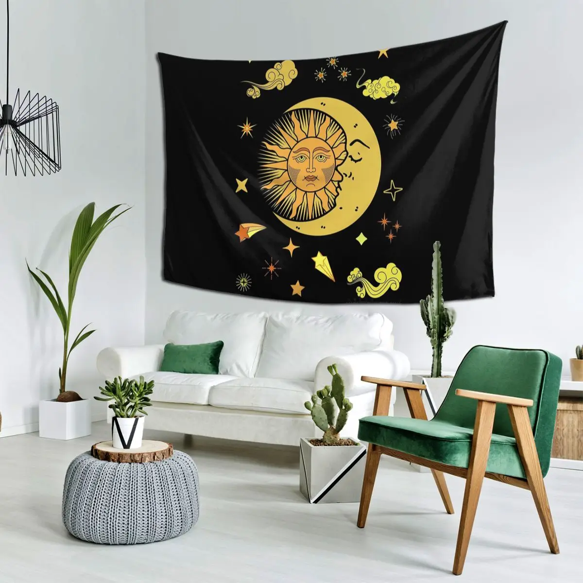 Sun And Moon Celestial Modern Vibrant Art Tapestry Funny Wall Hanging Aesthetic Home Decor Tapestries for Living Room Dorm Room