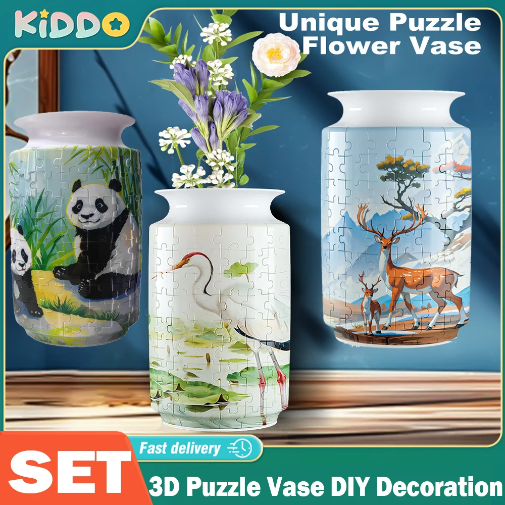 3D Puzzle Vase Flower Panda Porcelain Design Made Plastic Home Decoration and Flower Arrangement Housewarming Christmas Gifts