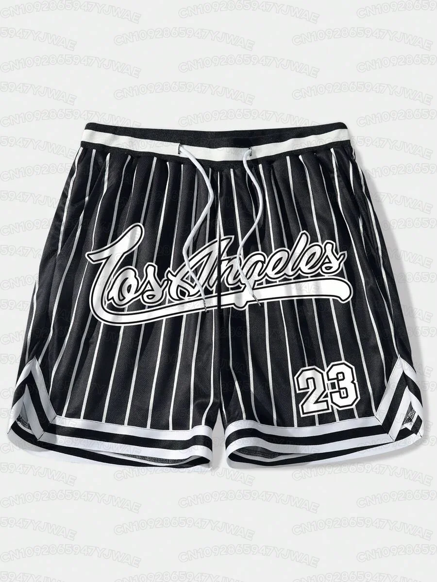 Men's Women's Spring/Summer CasualGraphic Men Striped Los Angeles Graphic Drawstring Waist Mesh Basketball Shorts