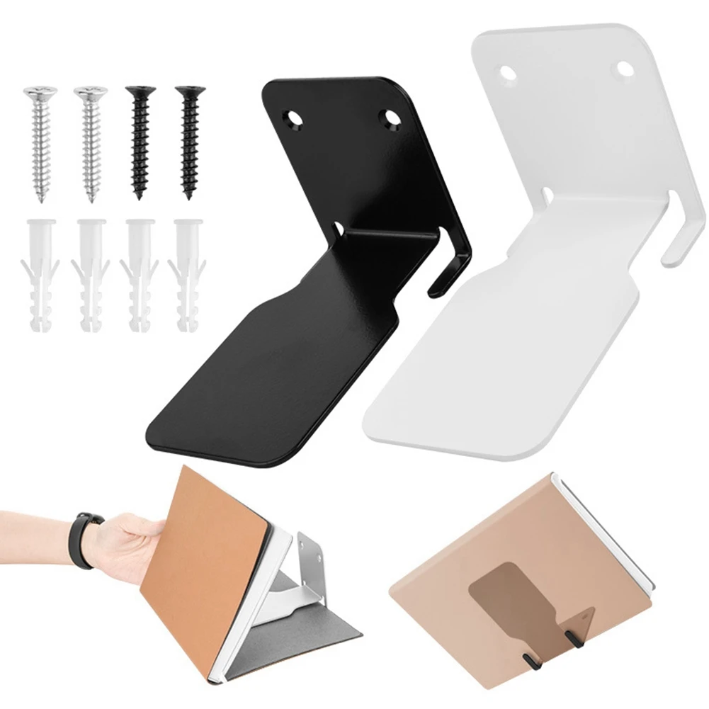 ABLK حامل أرفف الكتب المثبت على الحائط من الفولاذ المقاوم للصدأ (أبيض + أسود)