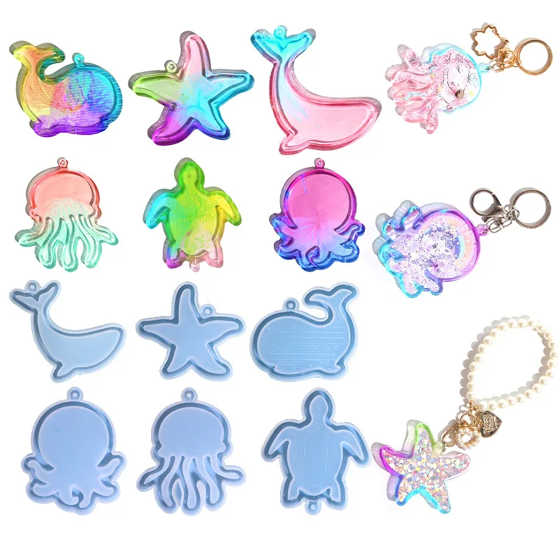 DIY Epoxy Silicone Mold Marine Animal Quicksand Silicone Mold Keychain Hanging Pendant Jewelry Molds For Resin Making Accessarie