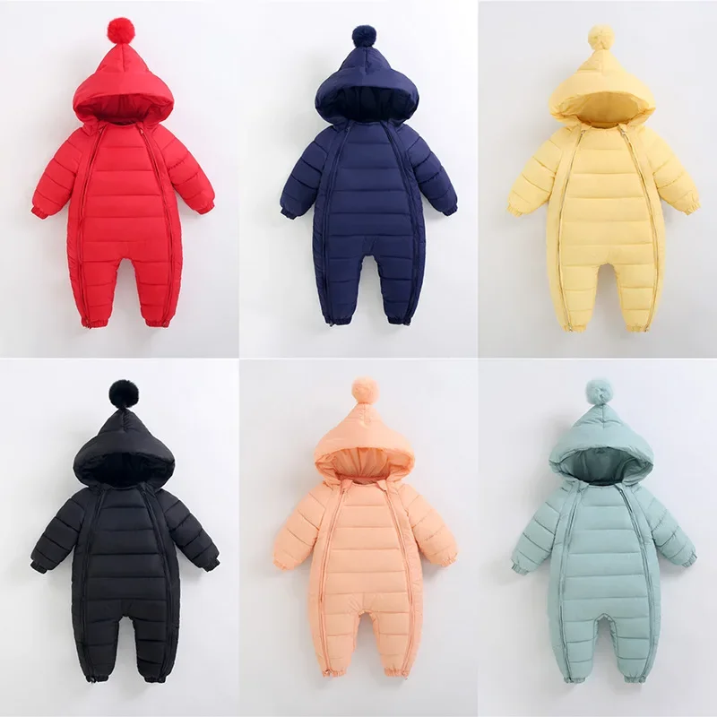 2023 Newborn Baby Jumpsuit Hooded Plus Velvet Warm Baby Boys Snowsuit Toddler Snow Suit Baby Girl Cotton Overalls Rompers