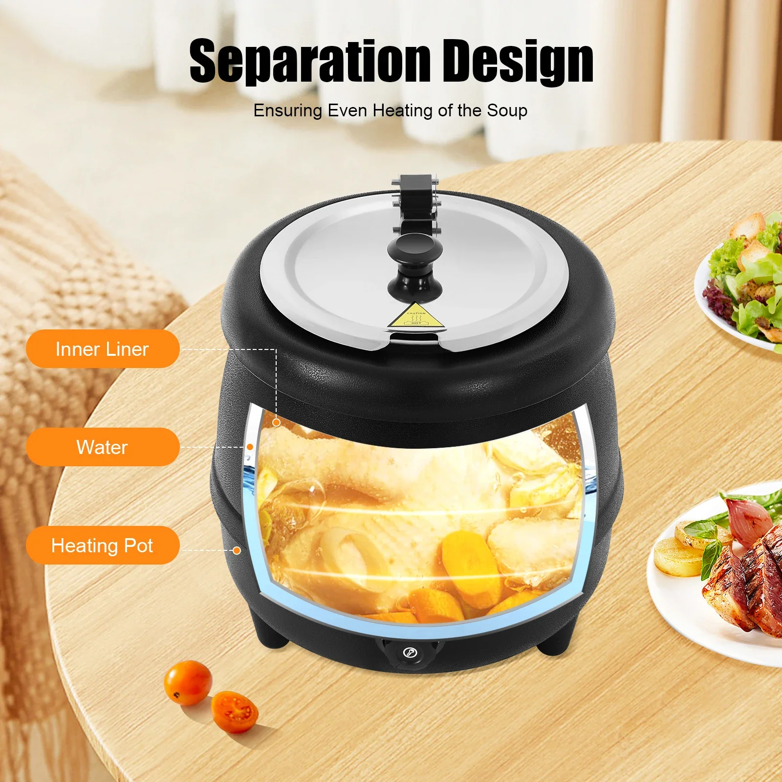 

10.5QT Soup Warmers, Commercial Soup Kettle Electric Soup Pot w/ Stainless Steel Hinged Lid and Detachable Insert Pot