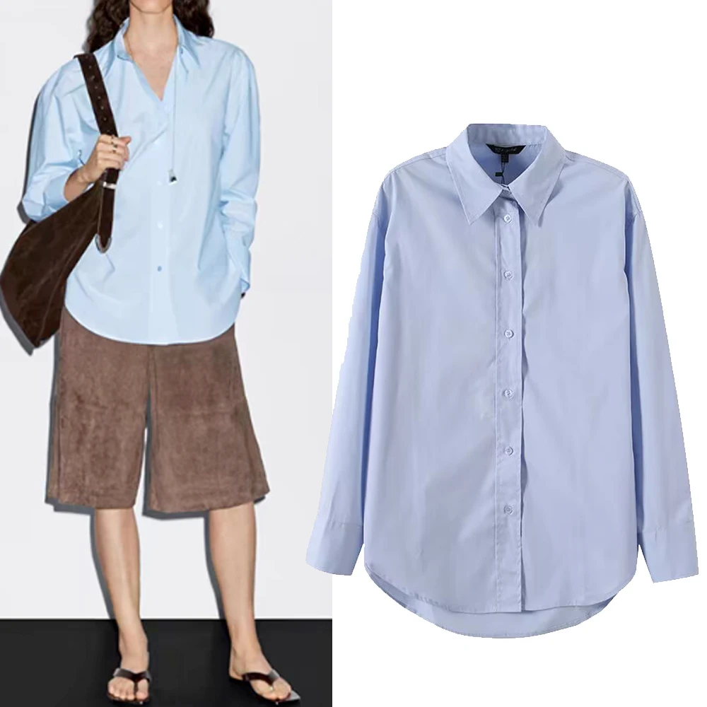 

Модная однотонная повседневная женская рубашка с отложным воротником H253, прямого кроя, из нейлона, с длинными рукавами, устойчивая к деформации.