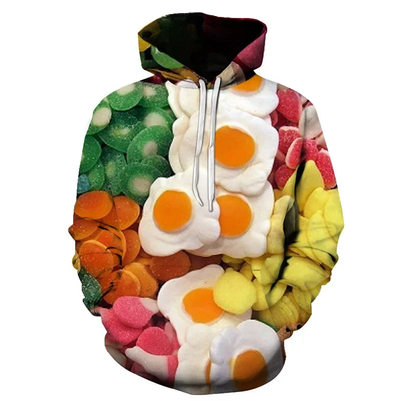 New Winter 3D Soft Sweets Printed Hoodies for Men Kid Fashion Funny Hooded Sweatshirts Harajuku Pullovers Unisex Clothing Hoodie