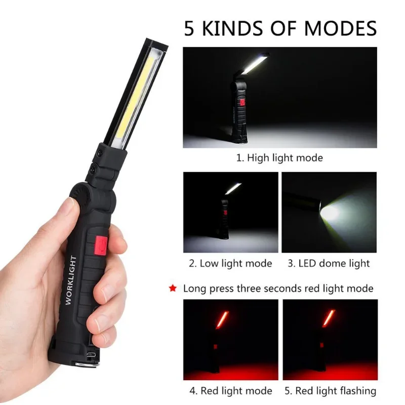 1/2/4Pcs Magnetic COB LED Flashlight Portable USB Rechargeable Work Light Hanging Lamp with Built-in Battery Camping Torch