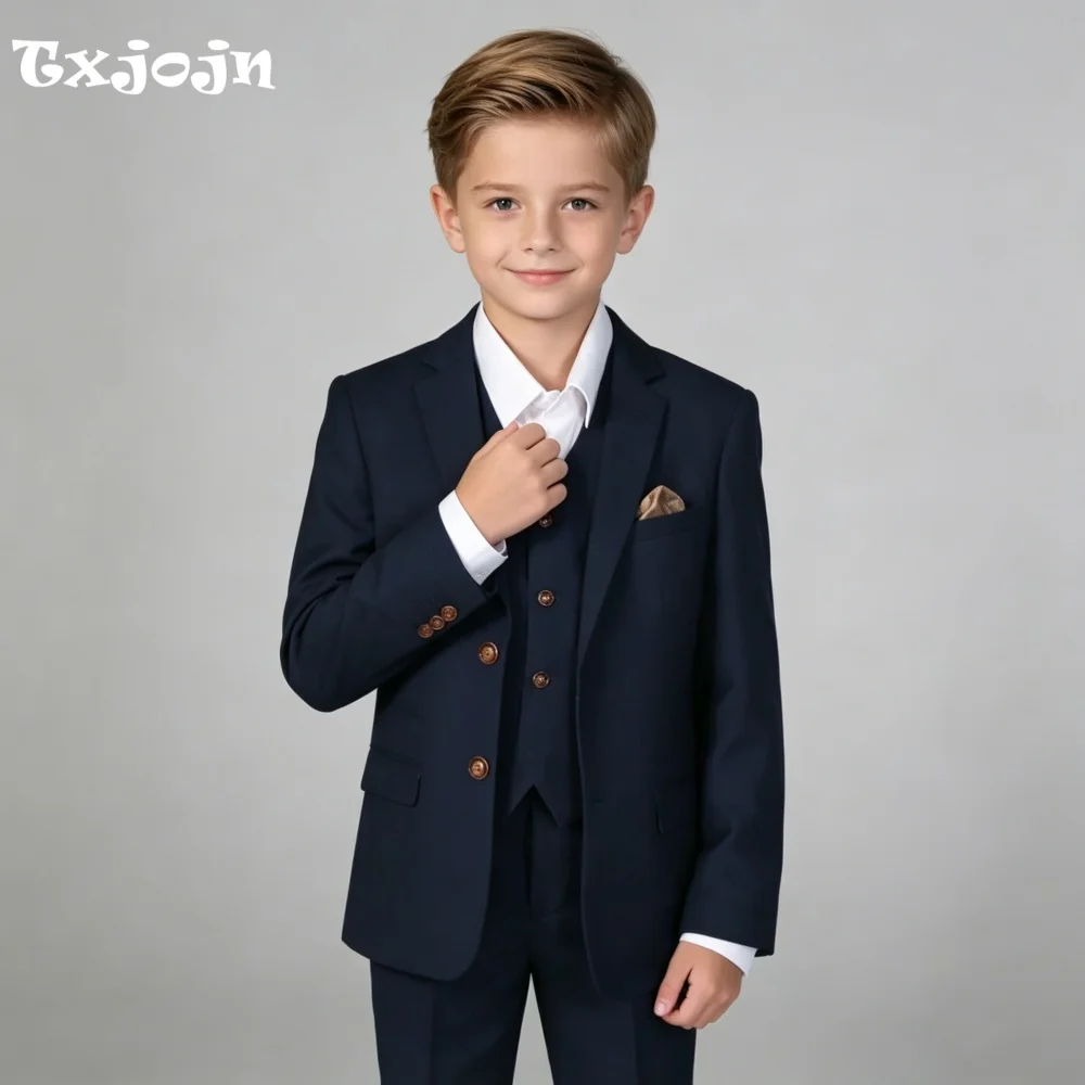 Casual Smart Solid Boys Suit Jacket Pants Vest 3 Piece Set Formal Blazer for Kids Wedding Tuxedo Suits 2-16 Years Custom Clothes