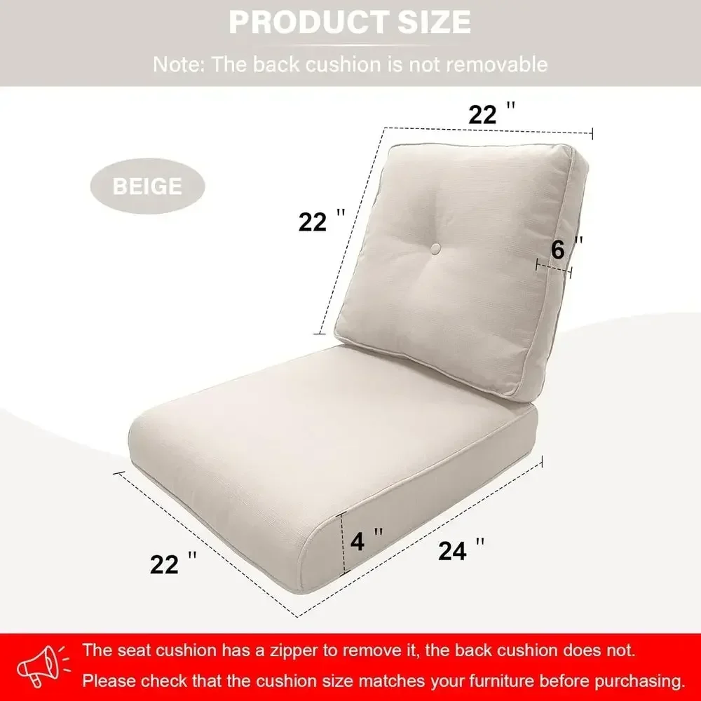 9-Piece Outdoor Patio Furniture Cushion Set - 22x24 with Removable Covers, High-Density Foam Filling for Chairs, Rockers, Sofas,