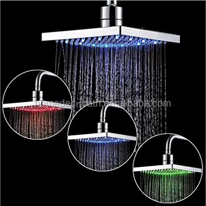 

Water Temperature Control LED Changing Shower square Rainfall Shower Head with 3 Color