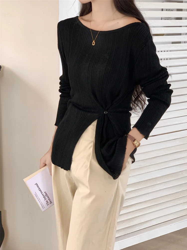 

Slim Fit Long Sve Knitted Sweater Women's Sle 2023 Trendy Base Layer Hot Girl Top High Quali Comfortable Korean Version