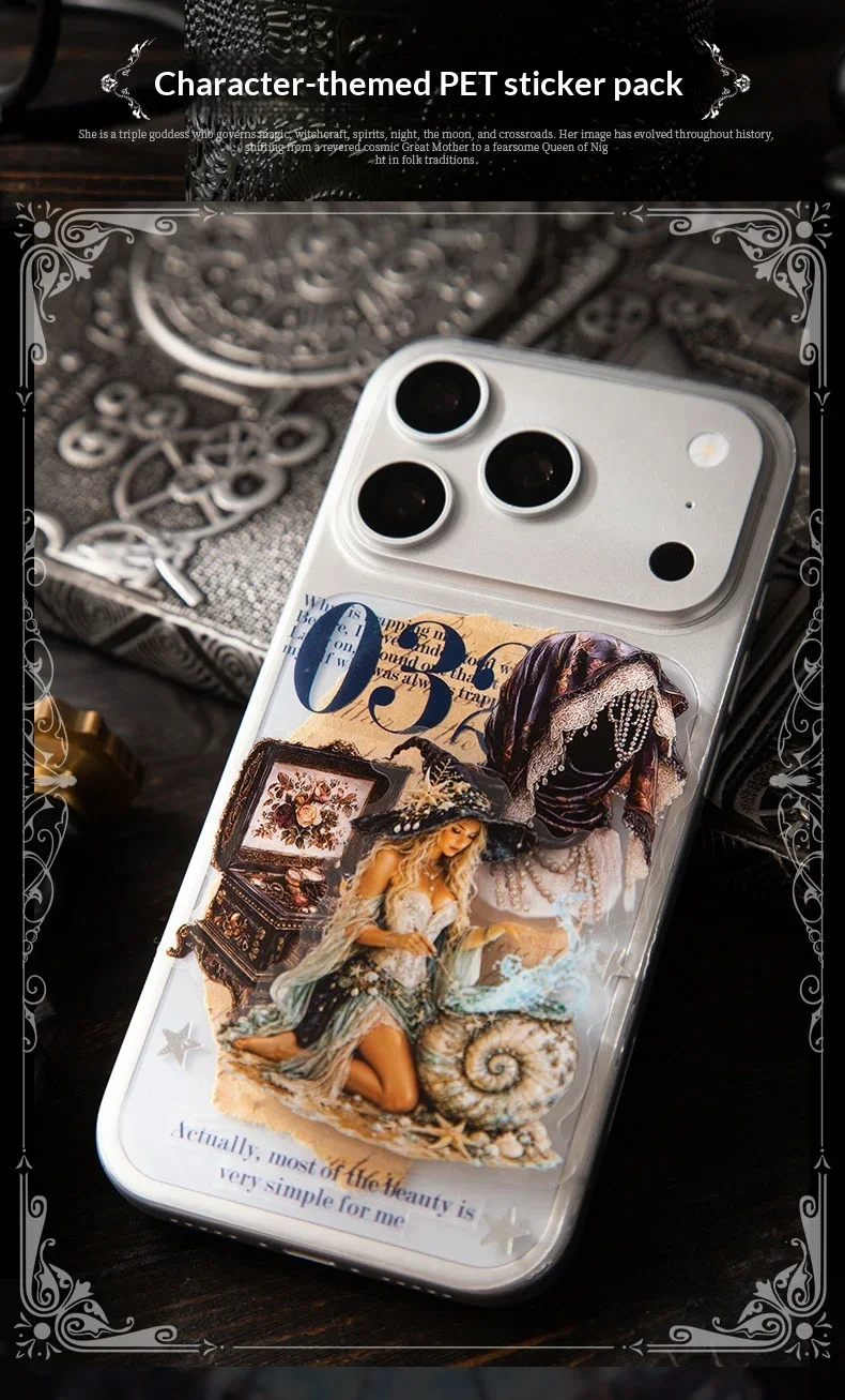 JIANWU Vintage Witch Character Landscape Material Collage Scrapbooking PET Sticker Creative DIY Journal Stationery