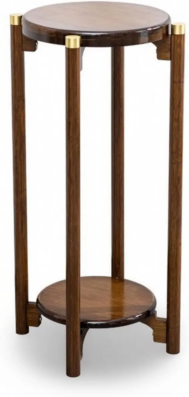Large Indoor Shelf with Sturdy Four Leg Support and Round Two Level Design for Displaying Greenery and Decorative Objects in Mod
