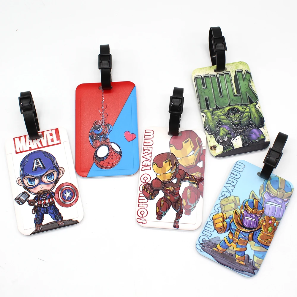 Etiqueta de equipaje Creativity Marvel, mochila para hombre, tarjetero de identificación, colgante antipérdida, Spider-Man Iron Man Thanos, etiqueta