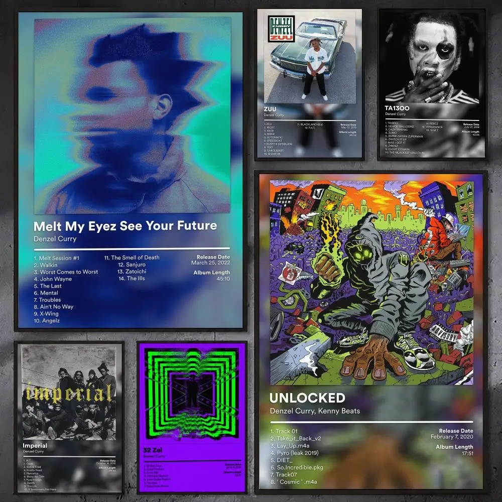 Rapper D-Denzel Curry Album Musik-Poster Wasserdichter Selbstklebender Wandkunstdruck für Schlafzimmer, Wohnzimmer, Flur, Bar, Heimdekoration