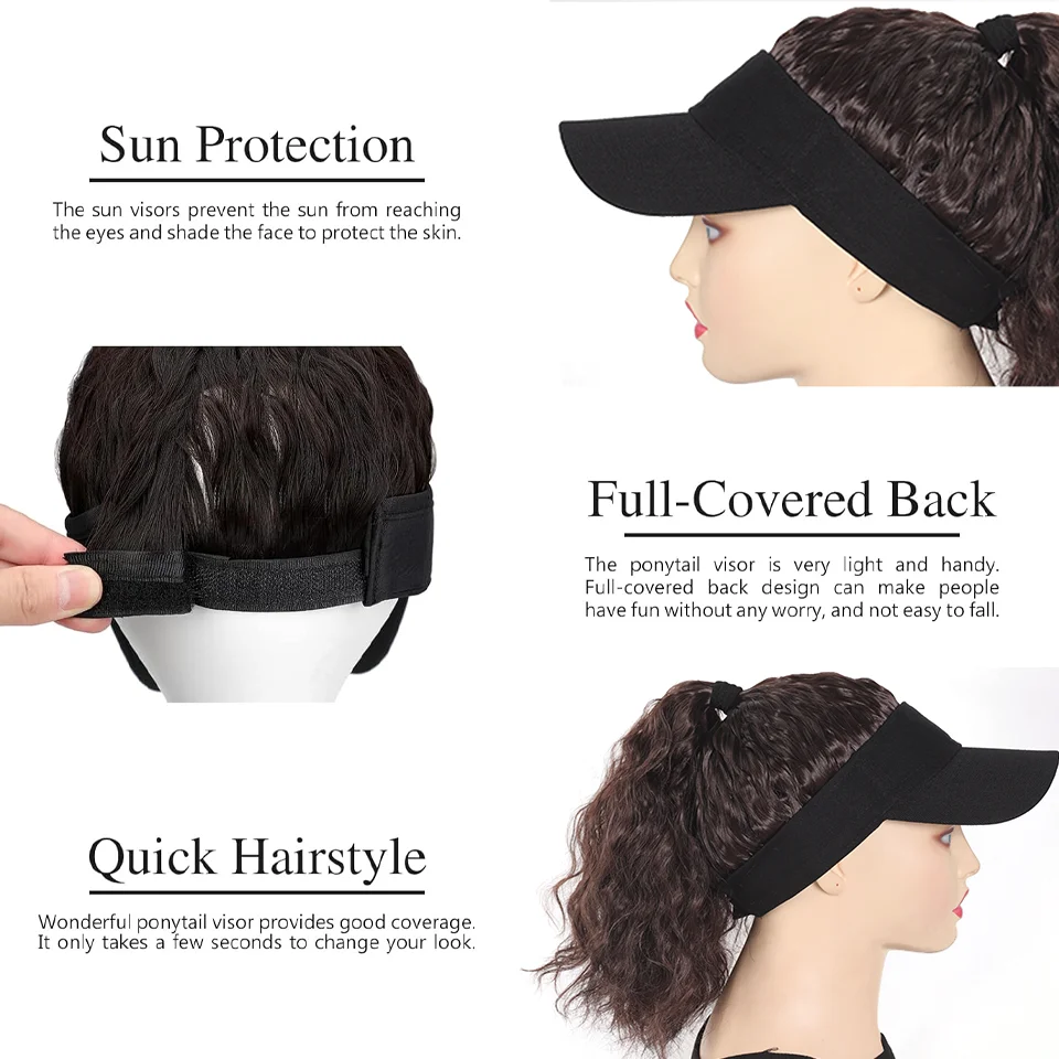 High Temperature Fiber Synthetic Curly Wave Ponytail Wig with Adjustable Buckle Net Baseball Cap - Sporty  for All People