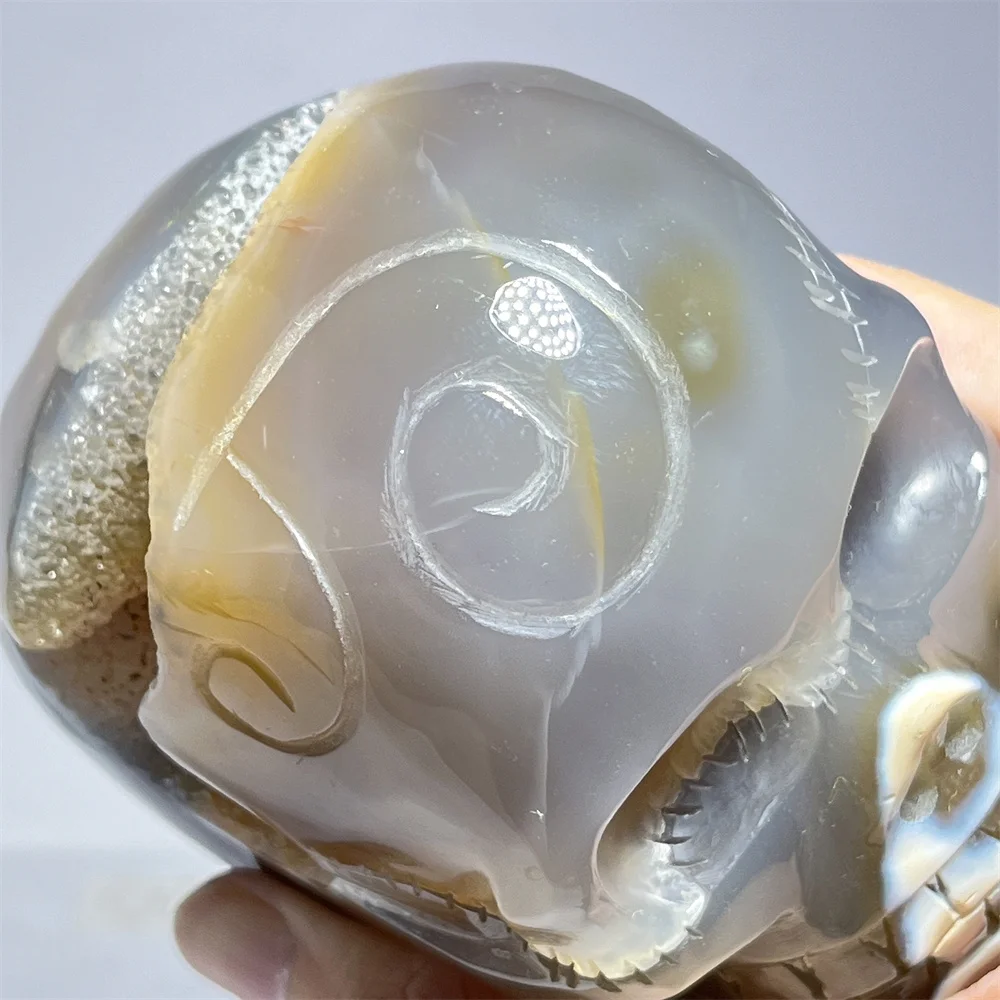 Agate Quartz Skull Crystal Natural Carving Reiki Curve Stone Raw Druzy Energy Stone Mineral Specimen Feng Shui Room Ornaments