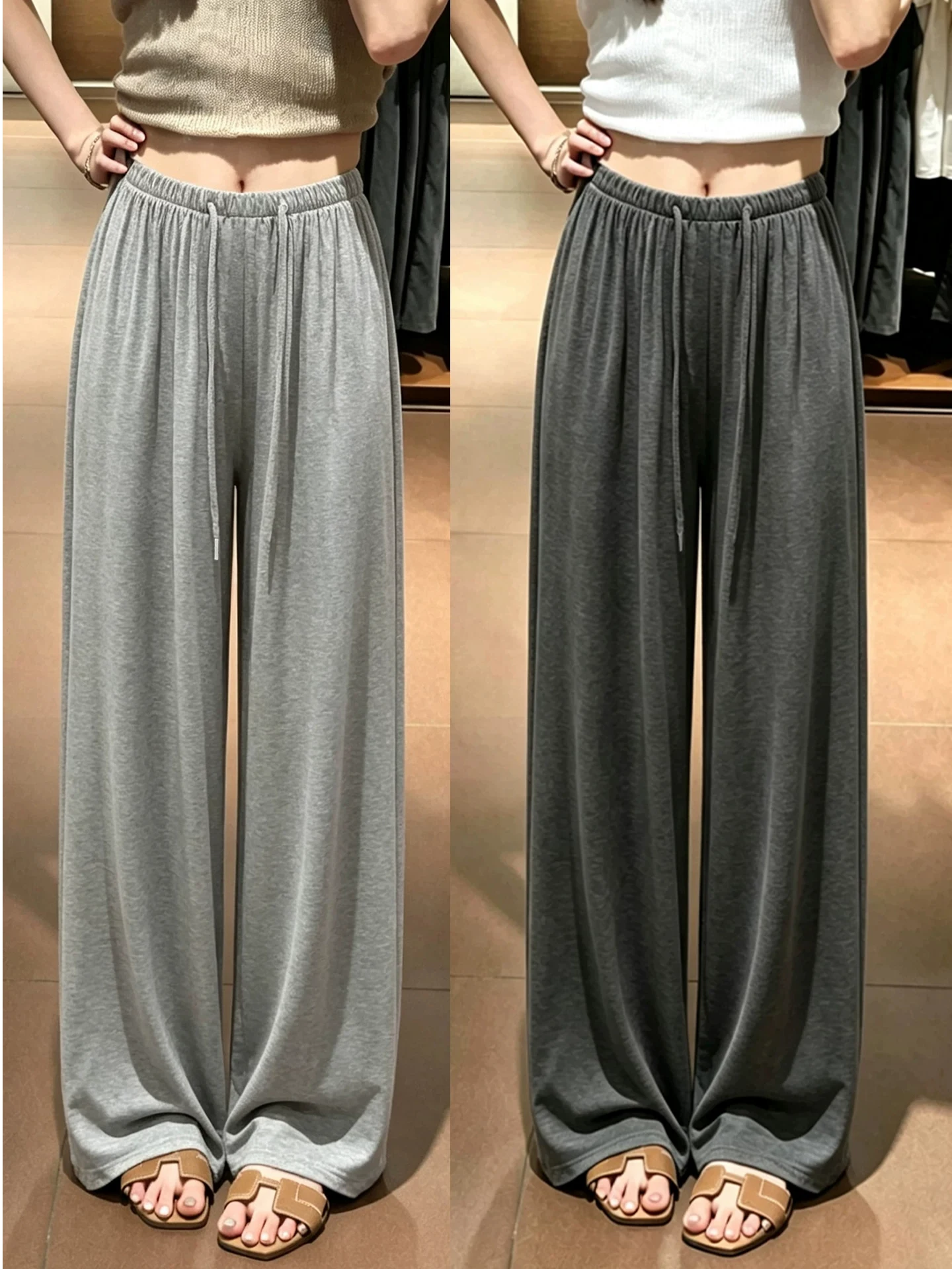 High Waist Wide Leg Pants My Stroll Gods Pants Lazy Style Ice Silk Thin Drapey Casual Pants Breathable Loose Fit Straight Leg