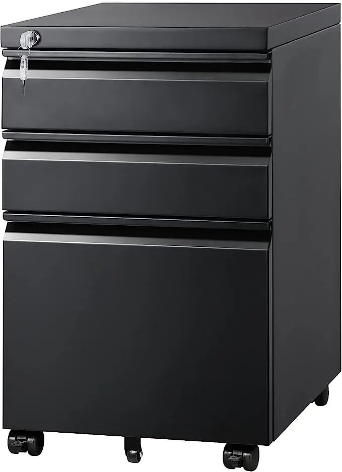 

Mobile File Cabinet with Lock,Metal Rolling Under Desk 3 Drawer Storage for Legal Letter A4 Files,Black,Customized