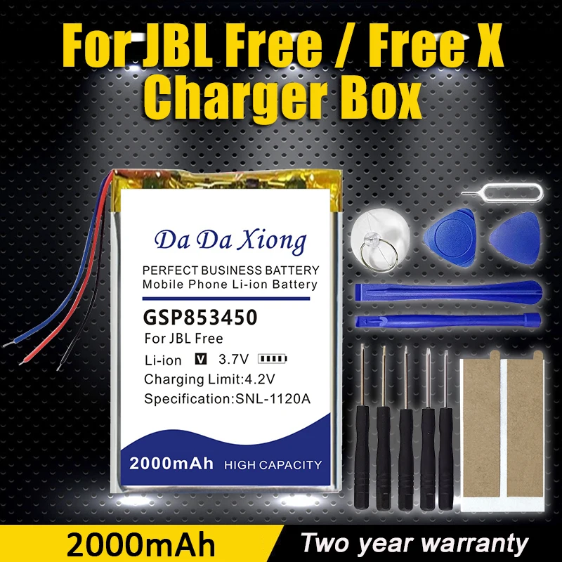 

Сменные аккумуляторы DaDaXiong GSP853450 для беспроводных наушников Free X Truly, литий-полимерный 3,70 В, 2000 мАч + инструменты