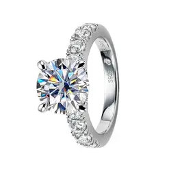 HTOTOH 3.5 Carat Moissanite Diamond Engagement Ring S925 Silver Round Wedding Ring Fine Jewelry