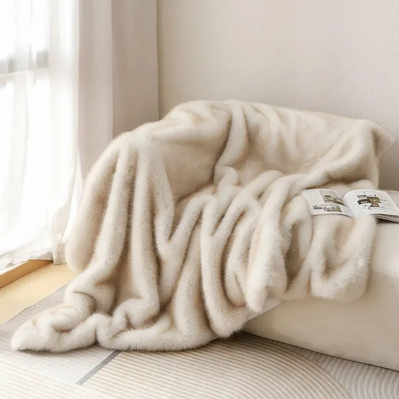 1Pc Luxury Faux Fox Plush Blanket Autumn and Winter Thick Warm Fluffy Sofa Blankets High-End Super Soft Fur Nap Quilt for Home