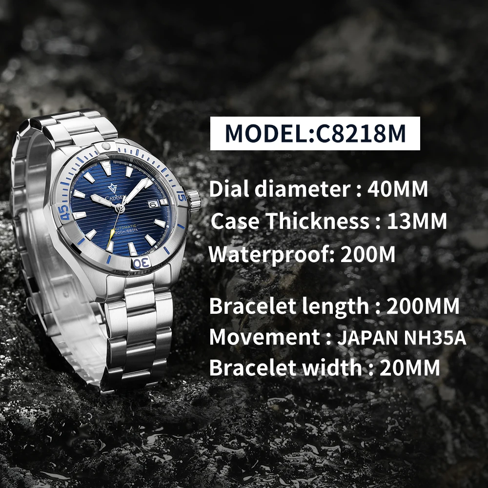 CADISEN NEW Top Brand Sports Men Mechanical Wristwatch Luxury Automatic NH35 Watch Men\'s Stainless Steel 200M Waterproof Clock