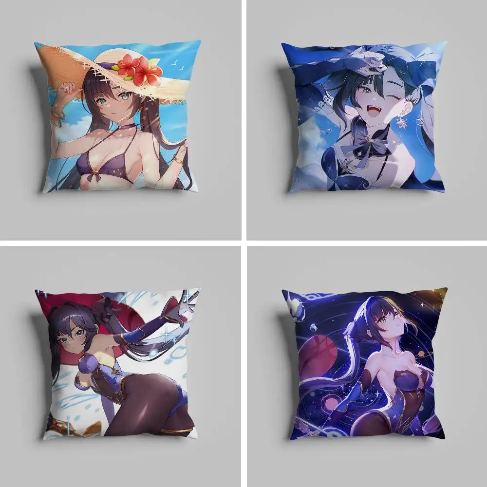 

Mona Genshin Impact Pillow Case For Car Pillows 60x60 Cushions Luxury Double Sided Cover Home And Decoration Sofa 30x30