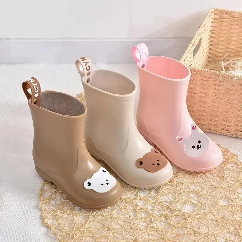 Baby Boy Girl Cartoon Rain Boot Infant Toddler Child Shoes PVC Waterproof Soft Bottom Boots Bear Baby Shoes 1-6Y