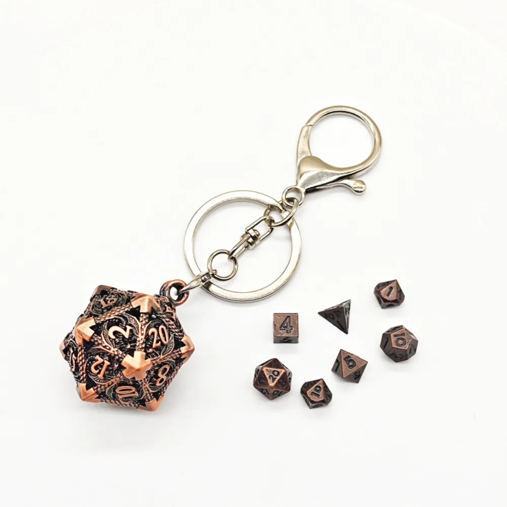 1 Set 20-sided Hollow Metal Dice Keychain DND Exquisite Hollow Metal Dice Keyring TRPG Mini Polyhedral Dice Keychain
