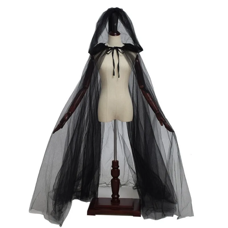 Schwarzer Brautschal, Hexen-Vampir-Cosplay-Umhang, Halloween Doppelumhang, Spiel-Party-Kostüm-Requisiten, Festtags-Verkleidung