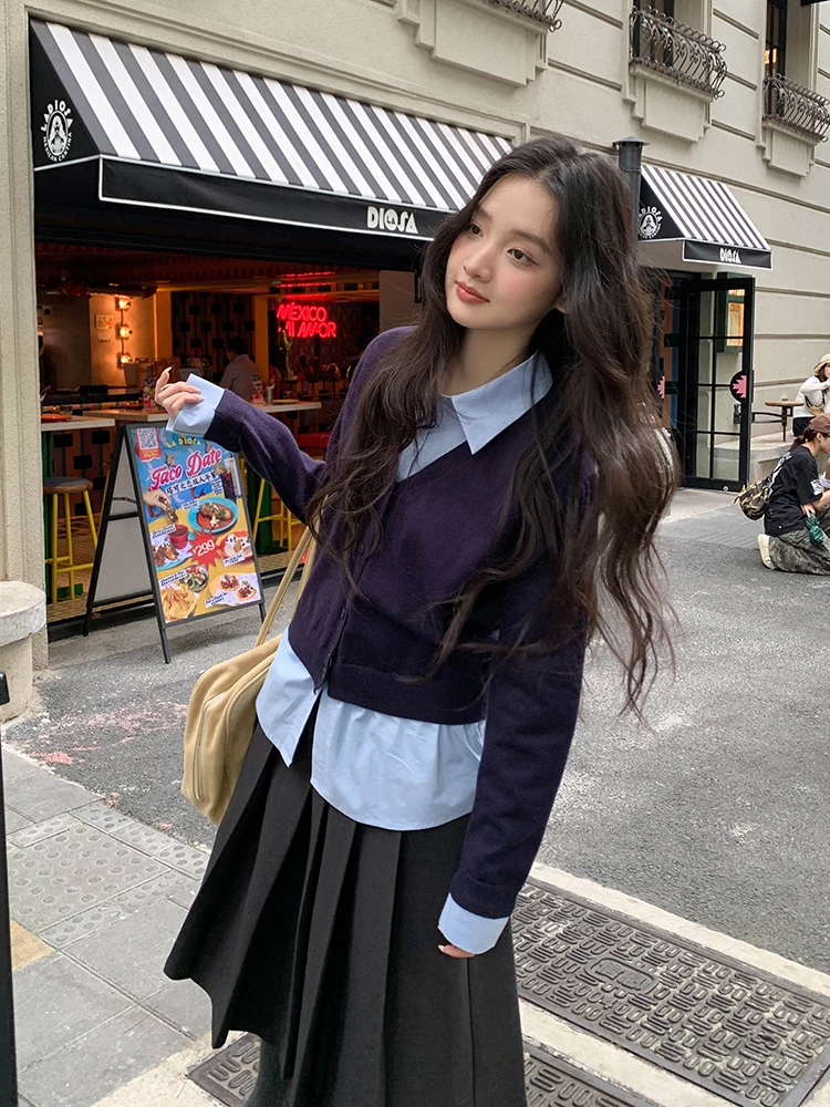 

Женский теплый свитер-комбо для осени и зимы, модный дизайн, длинный рукав, воротник, стандартный крой, цветной топ