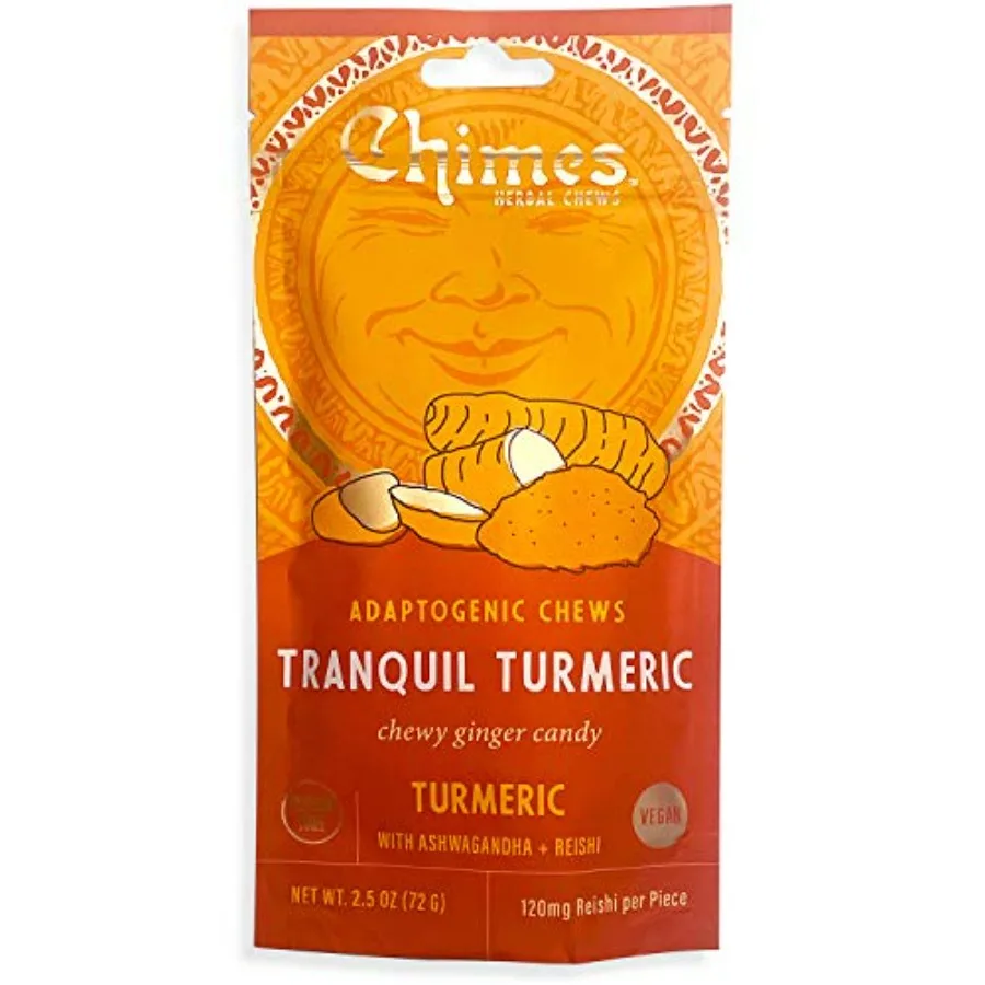 

Tranquil Turmeric Adaptogen Ginger Chews Candy - 1 Pack With Ashwagandha, Reishi and Turmeric with Curcumin Vegan, Gluten Free