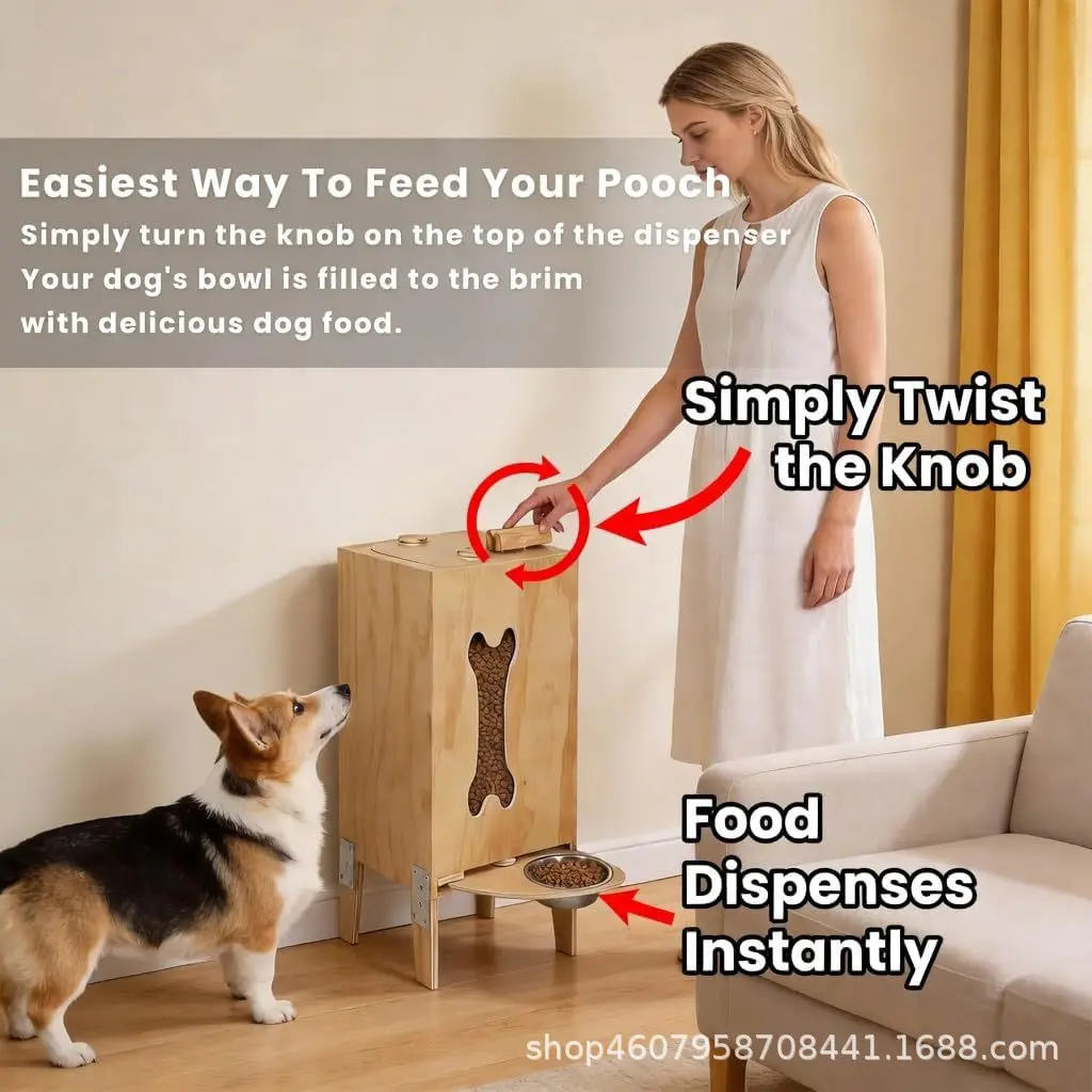 Comedero para perros de madera maciza con hueso y tapa hermética - imagen 2
