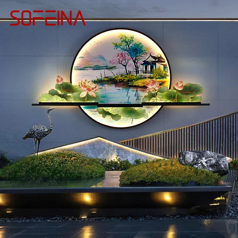 

SOFEINA Solar Outdoor Mural Lamp Creative Circular Landscape Waterproof Mural Outdoor Villa Courtyard Garden Decoration Painting