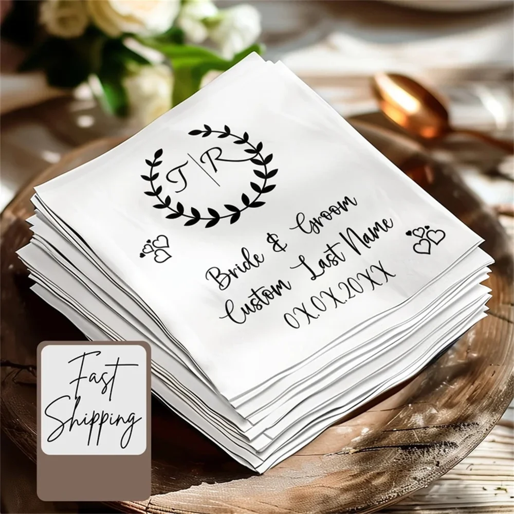 

50PCS Personalized Wedding Napkins 3-ply Paper, Modern Cocktail Napkin Custom, Luncheon Napkins, Custom Wedding Napkins, Custom