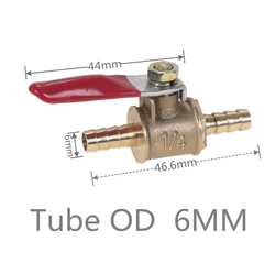 Interruptor de válvula de latón de 6mm, 8mm, 10mm, 12mm, válvula de bola de latón, tipo de paso directo, manguera de lengüeta, línea de Gas de agua/aire
