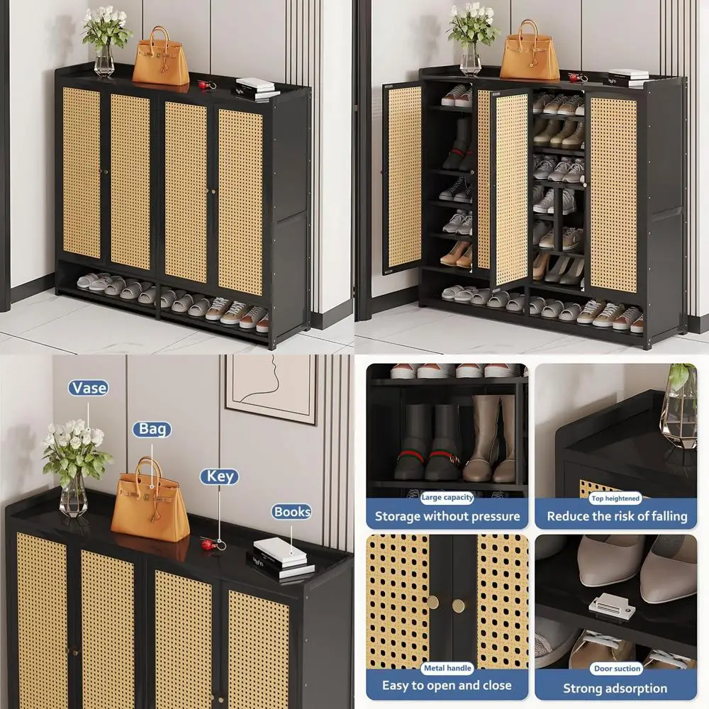 Large 8-Tier Bamboo Shoe Cabinet with Doors for Entryway - Modern Storage Organizer for 36-40 Pairs